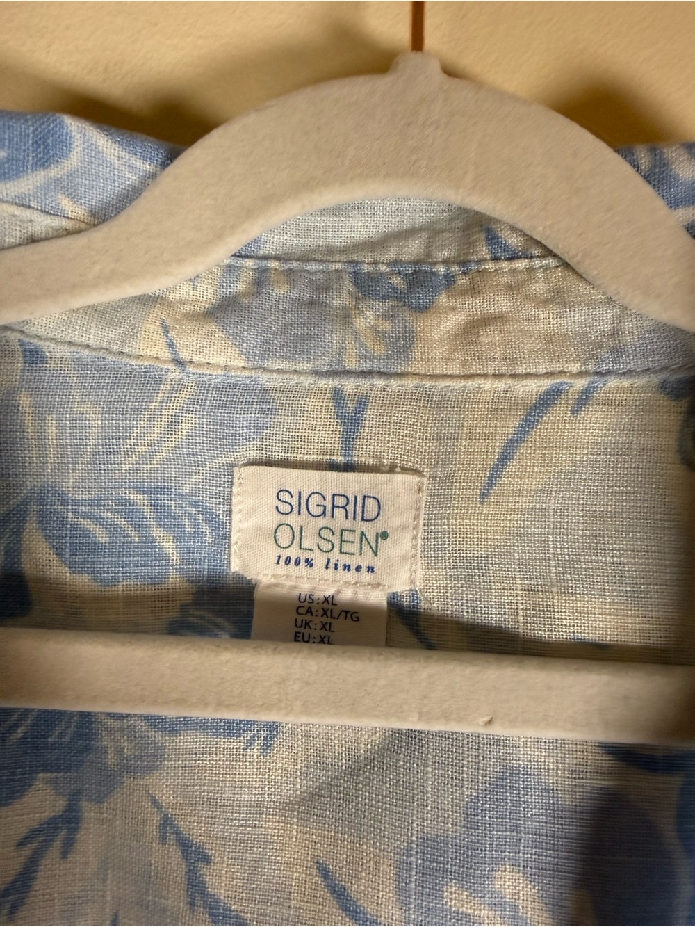 Sigrid Olsen 100% Linen Blue Floral Button Front Shirt Women’s XL - Picture 3 of 5